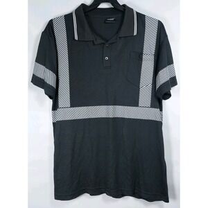 Fonirra Hi-Vis Reflective Work Polo Shirt Mens Large Short Sleeve Black‎ Pocket